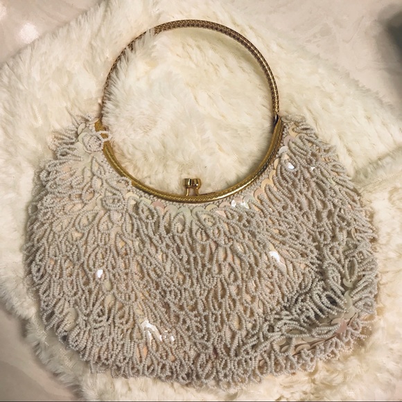 Vintage Sequin and Pearl Handbag with Gold Handle - Picture 8 of 11